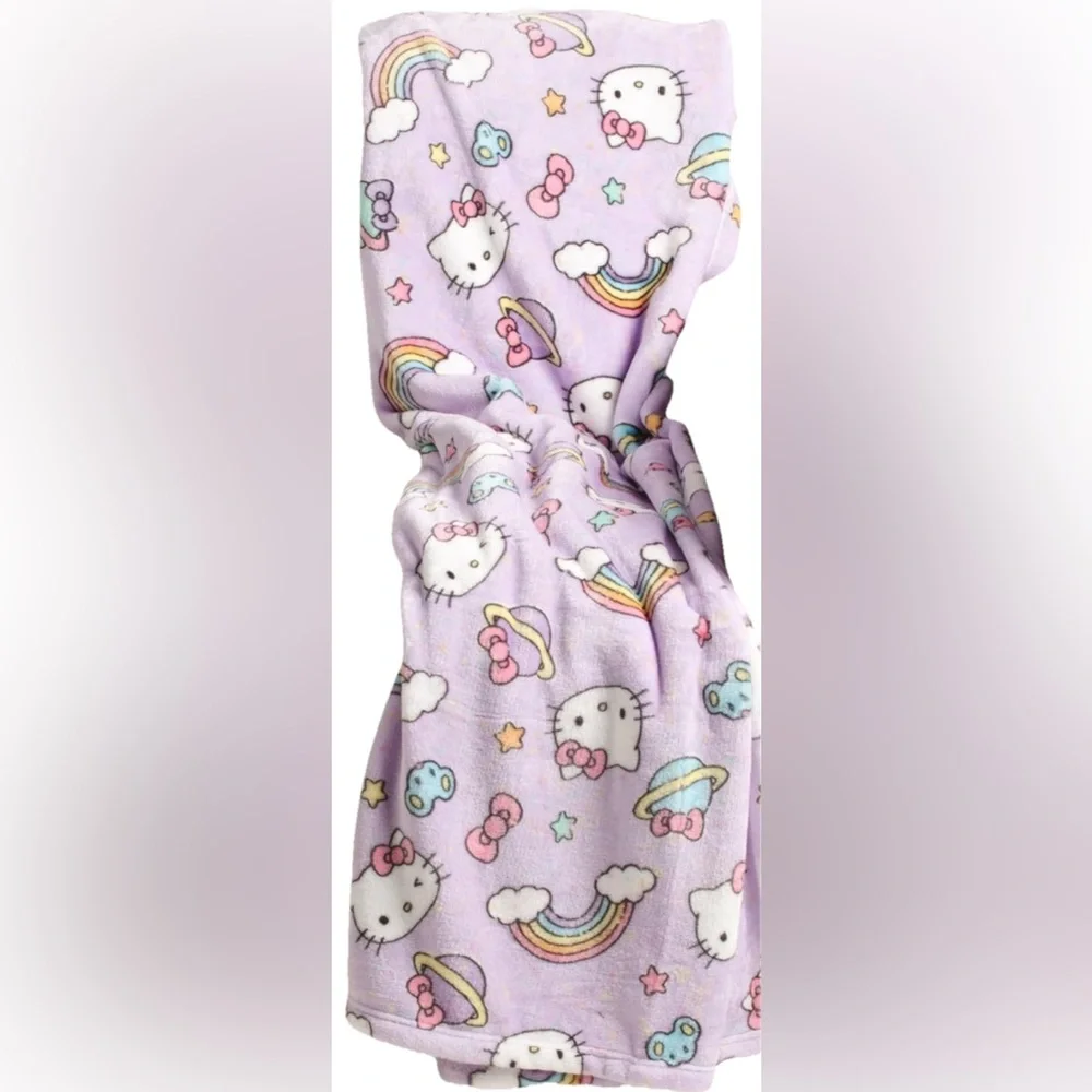 NWT Hello Kitty Cloud Throw Blanket Purple Space Rainbow Pattern